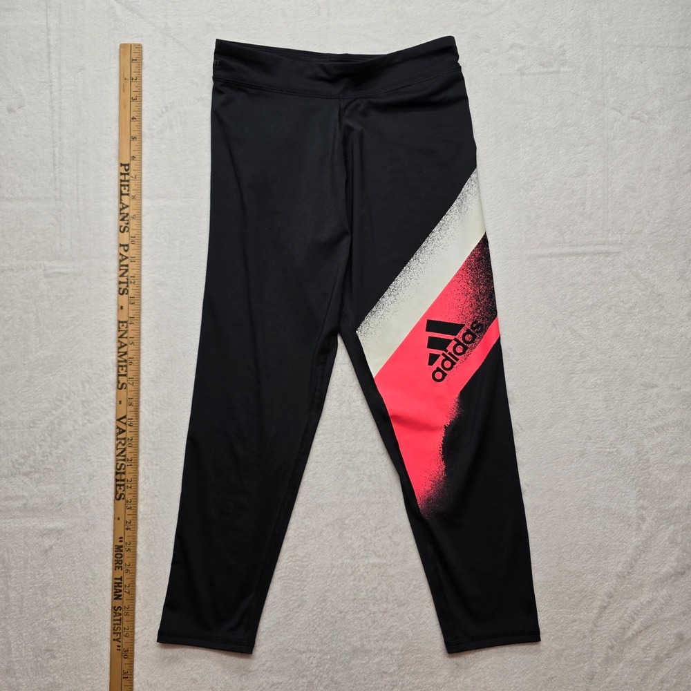 Adidas Leggings Athletic Compression Colorblock Black Pink XL 16 - Picture 5 of 7